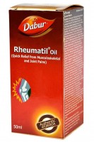 RHEUMATIL Oil Dabur (Ревматил, лечебное масло для суставов, Дабур), 50 мл.: У нас Вы можете купить RHEUMATIL Oil Dabur (Ревматил, лечебное масло для суставов, Дабур), 50 мл. по низкой цене, с доставкой по всей России. Артикул: 8901207002595 Наличие: Есть в наличии Производитель: Dabur

ОПИСАНИЕ ТОВАРА Лечебное масло Ревматил индийской фирмы Дабур - мощное обезболивающее и противовоспалительное аюрведическое средство для лечения хронических и острых воспалений в суставах и позвоночнике, а также быстро облегчит боль в мышцах и при растяжении связок и сухожилий. В состав лечебного масла для суставов входят только растительные компоненты обеспечивающие быстрое устранение симптомов воспаления суставов (отеков и воспалений в околосуставных тканях) и утренней скованности. Масло Реуматил эффективное обезболивающее и противовоспалительное средство используемое для наружного применения. Быстро облегчает боль от травм, вывихов, растяжений, миозита, тендонита, капсулита и других болезней опорно-двигательного аппарата. Эффективно помогает при боли в пояснице, шейном отделе, в плечевых, локтевых и коленных суставах. Масло легко впитывается в кожу и проникает глубоко в ткани, что обеспечивает быстрый эффект от действия компонентов входяцих в его состав. В Аюрведе главной причиной болезней суставов считается Ама (токсины) накапливающиеся в организме. Масло Rumalaya борется с негативным влиянием токсинов возвращая здоровье и подвижность суставам. Масло Румалая используется для массажа и аппликаций, так как он хорошо разогревает мышцы, успокаивает раздражение в нервных окончаниях, имеет отвлекающие действие. Средство эффективно используется в комплексном лечении таких заболеваний суставов как: - хроническое дегенеративно-дистрофическое изменение суставного хряща (артроз); - воспалительное заболевание сустава (артрит); - дегенеративно-дистрофическое заболевание суставов (остеоартроз); - воспаление нервных корешков в межпозвоночных отверстиях (радикулит); - при откложении солей мочевой кислот (ураты) в суставах (падагра); - дистрофических нарушений в суставных хрящах (остеохондроз). В состав препарата Rheumatil Dabur входят растительные природные компоненты которые: - защищают сустав от процессов старения (склероз сустава); - расслабляют мышцы; - повышают микроциркуляцию сустава; - нейтрализует влияние токсинов (амы) на суставы; - стимулируют иммунитет; - помогают выводить соли (ураты) из организма; - питают хрящевые ткани суставов, в результате поверхности суставов улучшаются; - уменьшают отёчность при артралгии суставов; - повышают подвижность сустава; - снижают болевые ощущения и напряжения в суставе. В состав аюрведического средства от болей в суставах Rheumatil входит масло Маханараян, сосотоящее из экстрактов 56 лечебных трав и масел, которое помогает быстро проникнуть к очагу заболевания обеспечивая высоэффективное лечение суставов. Так же важным компонентом этого аюрведического препарата для лечения суставов - экстракт коммифоры - из растительных средств камфора обладает наиболее сильным эффектом для лечения ревматических заболеваний суставов. АКТИВНЫЕ ИНГРЕДИЕНТЫ Масло Маханараяна . В приготовлении Масла Маханараяна используется около 30 целебных растений. Оно восстанавливает все дисбалансы доши Вата, вызывающие такие последствия как: артриты, отложения солей в суставах, мышечные боли, а также всевозможные параличи и треморы. Также оно используется при общей усталости, для восстановления, для обеспечения легкости и подвижности суставов и поддержания их в нормальном состоянии. Масло Маханараяна дает прекрасный эффект при воспаленных и малоподвижных суставах. Им пользуются при лечении искривления позвоночника. Нормализует кровообращение. Благотворно влияет на мужские и женские репродуктивные органы, повышая силу полового влечения и способность к оплодотворению. Эффективен в случаях незрелости. Используется при всех типах ревматических жалоб, очень эффективно при болях в груди, тела, лимфаденитах и дегенеративных поражениях тела. Эвкалипт шаровидный (Eucalyptus globulus). Имеет противовоспалительное, антисептическое действие, уничтожает болезнетворные микроорганизмы, грибки. Мята (Mentha piperata). Основным действующим компонентом препаратов мяты является ментол, содержащийся в эфирном масле растения.Мята обладает противовоспалительными, охлаждающими, антисептическими, антибактериальными, успокоительными, анальгетическими, тонизирующими, потогонными свойствами.Является эффективным средством в лечении боли при воспалении суставов, имеет мышцы обезболивающий и противовоспалительный эффект. Гуггул (Commiphora wightii). Смола гуггул получается из бальзамового дерева и широко используется для создания аюрведических препаратов. Обладает мощными очищающими свойствами и омолаживает организм, выводит токсины и металл. Кунжутное масло (Sesamum indicum). Богатый полезными веществами и органическими соединениями растительный продукт поддерживает в норме большинство процессов, происходящих во всех слоях кожи (синтез клеток, кровообращение, кислородный обмен и пр.). Оказывает бактерицидное, противовоспалительное, анти грибковое, ранозаживляющее действие. ПРИМЕНЕНИЕ - лёгкими движениями нанести на участок воспаления и мягко помасировать для лучшего впитывания. Процедуру повторять 3-4 раза в день. Дополнительно в терапии для быстрого облегчения симптомов, масло от суставных болей рекомендовано применять в комплексе с таблетками Ревматил или другими аюрведическими средствами для лечения суставов. Для долгосрочного эффекта курс составляет 90 дней. УСЛОВИЯ ХРАНЕНИЯ Хранить в сухом, прохладном месте, защищённом от влаги и воздействия прямых солнечных лучей, при температуре не превышающей 30 С. Не хранить в холодильнике. * мы стараемся предоставлять только актуальную информацию о продукции. Но иногда обновления могут появляться с задержкой. Дизайн упаковки может отличаться от представленного на сайте. ** не является лекарственным средством