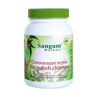 SITOPALADI Churnam, Sangam Herbals (СИТОПАЛАДИ ЧУРНА порошок, для лечения дыхательной системы, Сангам Хербалс), 100 г.: У нас Вы можете купить SITOPALADI Churnam, Sangam Herbals (СИТОПАЛАДИ ЧУРНА порошок, для лечения дыхательной системы, Сангам Хербалс), 100 г. по низкой цене, с доставкой по всей России. Артикул: 8906061210902 Наличие: Нет в наличии Производитель: Sangam Herbals

ОПИСАНИЕ ТОВАРА Препарат борется с образованием и застоем слизи в организме, подавляет жизнедеятельность патогенных микроорганизмов и вирусов в бронхолёгочной системе. Является отличным профилактическим и эффективным средством лечения простудных заболеваний, которые сопровождаются повышенной температурой, а также гриппа, астмы, бронхита и туберкулеза. Помогает при кашле и других симптомах респираторных заболеваний, таких как синусит, фарингит и т.д. Способствует подавлению кашля при раке легких. Ситопалади чурна смягчает боли в горле и в животе, часто назначается при анорексии, а также рекомендуется при симптомах слабости, кровотечении, для стимуляции пищеварения. Она повышает иммунитет, улучшает состояние пищеварительной и дыхательной систем, делает тело более выносливым, успокаивает нервы и улучшает ночной сон без седативного эффекта. В Аюрведе Ситопалади чурна традиционно используется для открытия верхних дыхательных путей (легких, носовых ходов, придаточных пазух носа) и для подавления кашля при различных легочных заболеваниях, таких как бронхит, астма, пневмония, туберкулез и рак легких, при фетальном, атрофическом ринитах, синусите, ларингите, фарингите, гриппе, заложенности в груди, крапивнице, аллергии, сухом кашле, при потере аппетита, избыточной жажде, ощущении жжения в конечностях, хронической лихорадке, слабости из-за лихорадки, кровотечении из носа и рта, чрезмерном хроническом кашле и простуде, замедленном пищеварении, потере чувствительности в языке, боли в горле, животе, боках, анорексии. Выводит слизь и смягчает воспаление в дыхательных путях, поддерживает здоровье дыхательных путей, снижает одышку. Также Ситопалади чурна повышает аппетит, способствует пищеварению, обеспечивает прочность тела, повышает уровень энергии, успокаивает нервы, что улучшает качество сна в ночное время. Согласно Аюрведе, Ситопалади чурна признана расаяной и тоником и, следовательно, ее можно применять безопасно каждый день без каких-либо колебаний. Это одна из древних и мощных аюрведических травяных формул для длительного использования для всех возрастных групп. В Индии Ситопалади чурну используют при следующих заболеваниях: жар в ладонях и ногах, высокая температура, грипп, синусит, респираторные заболевания, туберкулёз, астма, хронический кашель, плохое пищеварение, потеря чувствительности языка, боли в брюшной полости, анорексия, лихорадка, кровотечение из носа. Активные ингредиенты, входящие в состав препарата: Бамбук тростниковый (Bambusa arundinacea) Обладает антимикробными, антибактериальными и противовоспалительными свойствами, положительно влияет на работу сердца и обладают умеренным мочегонным действием. В традиционной азиатской медицине бамбук используют для борьбы с дизентерией, лихорадкой, туберкулезом и некоторыми видами кожных высыпаний. Получаемый из бамбука препарат используется для лечения астмы как профилактическое средство, при лечении желчекаменной и мочекаменной болезни и для увеличения мужской потенции. Кардамон настоящий (Elettaria Cardamomum) Нормализует пищеварение, аппетит и обмен веществ, подавляет вредоносную микрофлору, лечит нервную и эндокринную системы. Коричник цейлонский (Cinnamomum zeylanicum) Укрепляет иммунитет и придает сил организму в целом. Очищает печень и желчную систему, снижает риск развития онкологического заболевания в кишечнике, и улучшает состояние ЖКТ. Положительно влияет на артериальное давление, состояние сердечной мышцы и сосудов, препятствует образованию тромбов и приводит в порядок уровень холестерина. Хорошее средство при гриппе и простуде, снимает отек слизистой. Пиппали (Piper longum) Этот вид перца широко используется в Восточной медицине как «растение-проводник» для лечения заболеваний желудка. Пиппали обладает сильным антисептическим действием, стимулирует работу желудочно-кишечного тракта, повышает аппетит, секрецию желудка и поджелудочной железы, устраняет застой желчи и тошноту. Способ применения: Растворить необходимое количество чурны в половине стакана теплой воды. Выпить приготовленный напиток. * мы стараемся предоставлять только актуальную информацию о продукции. Но иногда обновления могут появляться с задержкой. Дизайн упаковки может отличаться от представленного на сайте. ** не является лекарственным средством