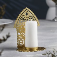 Подсвечник "Домик с часами" металл на одну свечу, 6,7х10х13,5 см, золотой: 