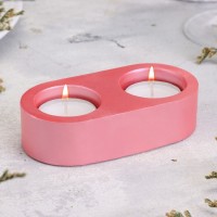 Подсвечник "Мрамор" из гипса для двух свечей овальный, 12х6х3см, розовый: 