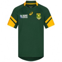South Africa Springboks ASICS Rugby Kids Jersey 126316SR-4100: Цвет: Brand: ASICS officially licensed product Material: 100% polyester Brand logo on the front Rugby World Cup 2015 lettering on the right chest South Africa Rugby emblem on the left chest elastic crew neck Raglan sleeves (short sleeve) fit: Regular Fit contrasting colored details durable and elastic material pleasant wearing comfort NEW, with label &amp; original packaging
https://www.sportspar.com/south-africa-springboks-asics-rugby-kids-jersey-126316sr-4100