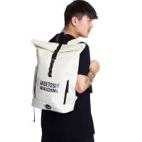 HIDETOSHI WAKASHIMA "Ageo" Rolltop Backpack beige: Цвет: Brand: HIDETOSHI WAKASHIMA Brand lettering and logo on the front Material: 100% polyester Lining: 100% polyester Dimensions (WxHxD): approx. 39 x 58.5 x 13 cm Volume: approx. 29.5 liters comfortable roll-top Backpack with flexible capacity with rollable flap and hook closure, with adjustable webbing and four loops for hooking Height adjustable from 44 cm to 47 cm Large top load opening for easy filling a spacious main compartment with a padded laptop compartment two front compartments with vertical zippers open slide-in compartment on both sides Padded back with stabilizing seams Equipped with easy-care and wipeable lining adjustable shoulder straps with padding reinforced floor a carrying handle pleasant wearing comfort NEW, with label &amp; original packaging
https://www.sportspar.com/hidetoshi-wakashima-ageo-rolltop-backpack-beige