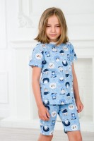 Пижама детская из футболки и бридж из кулирки Кошки №А-06628