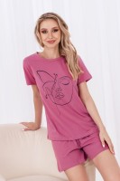 Пижама - темно-розовый №Н-23822: Пижама с шортами, из натурального хлопка. Мягкая и приятная к телу, придает полный комфорт для сна и отдыха. Красивые пастельные расцветки, элегантный минималистичный принт. Футболку с принтом можно носить в качестве повседневной одежды, а шорты комбинировать с любыми другими моделями в вашем гардеробе. Отличный выбор в пользу практичного домашнего костюма! Цена указана за 1 штуку. Минимальный заказ 1 штука. Цвета и рисунки в ассортименте.