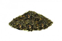 Чай зеленый Prospero ароматизированный «С имбирем» 500 г.: Китайский зеленый чай богат антиоксидантами и полезными веществами. Если к нему добавить цедру цитрусовых и имбирные кусочки, получится истинный напиток красоты и стройности. Он выводит из организма лишнюю воду, токсины и шлаки, способствуя жиросжиганию. При этом вкус у готового настоя получается очень приятным – легким, освежающим с яркими нотками апельсина и лимона, небольшой остринкой и пряностью имбиря. Такой купаж можно пить как горячим, так и холодным. Состав: зелёный чай, кусочки имбиря, цедра апельсина, лимонная трава, ароматизаторы.