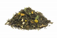 Чай зеленый ароматизированный «Японская липа» 500 г.: Зелёный чай сенча с добавлением цветков липы, соцветий ромашки и цедры апельсина. Состав: зелёный чай, цветы липы, ромашка, цедра апельсина, ароматизатор.