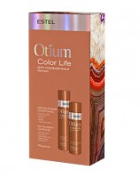 Estel otium color life набор для окрашенных волос: Набор включает:
*	Деликатный шампунь для окрашенных волос OTIUM COLOR LIFE, 250 мл
Сохранение насыщенности оттенка, глубокое увлажнение, повышение прочности волос, шелковистость, гладкость и яркий блеск — за счет формулы с Na-PCA, протеинами шелка и UV-фильтром. Идеальное решение для окрашенных волос. Обладает красочным ароматом с нотами черной смородины, груши, розы, жасмина и сандалового дерева.
*	Бальзам-сияние для окрашенных волос OTIUM COLOR LIFE, 200 мл
Масло какао, витамин Е и кват-акрил в формуле продукта предотвращают преждевременное вымывание цветового пигмента из структуры волоса и восстанавливают поврежденные участки. Волосы — шелковистые, гладкие, сияющие. Любимый оттенок — под надежной защитой. Идеальное решение для окрашенных волос. Обладает красочным ароматом с нотами черной смородины, груши, розы, жасмина и сандалового дерева.