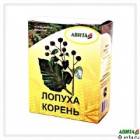 Лопух корень "Авита" 50 г мочегонное,противоспалительное средство: Чай корней лопуха обладает мочегонным, потогонным, кровоочистительным и противовоспалительным действием. Также усиливает рост волос.

Его применяют при:

* язве желудка
* желудочном кровотечении
* хронических гастритах
* почечнокаменной болезни
* ревматизме
* подагре
* хронических запорах
* задержке менструаций
* золотухе
* различных кожных заболеваний.

Способ применения:

1 ст. ложку чая настаивать 2 часа в 2 стаканах кипятка. Принимать горячим по 1/2 стакана 2 - 4 раза в день.

Состав:

Корень лопуха 100%