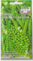 Горох Чудо Кельведона: Цвет: https://sibsadsemena.ru/index.php/katalog/product/view/570/66397
Раннеспелый (от всходов до получения урожая 60-75 дней) сахарный сорт. Растение невысокое, слабоветвистое, высотой 45-65 см. Бобы изогнутые, длиной 6-8 см с 7-8 крупными, темно-зелеными, сладкими горошинами. Ценность сорта: холодостойкость, устойчивость к полеганию, высокие вкусовые и диетические качества, повышенное содержание белка. Для получения горошка в течение всего лета, семена высевают в 2-3 срока с интервалом 10-15 дней. Рекомендуется для употребления в свежем виде, консервирования, заморозки. Фасовка 8г