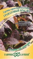 Горчица Гранатовый браслет: Цвет: https://sibsadsemena.ru/index.php/katalog/product/view/356/93185
Горчица красная имеет сочный и слегка островатый вкус, а красивые зелено-бордовые листья очень популярны для украшения горячих блюд и холодных закусок. Сорт среднеспелый (26-35 дней от всходов), холодостойкий. Розетка листьев мощная, хорошо облиственная, высотой до 35 см, массой 52-60 г. Горчица освежает блюда и придает им неповторимую пикантность, употребляют ее в свежем виде.  Листья красной горчицы нормализуют аппетит, улучшают пищеварение, обладают антиоксидантным, противовоспалительным действием. Рекомендуется для круглогодичного выращивания в открытом и защищенном грунте или на подоконниках в зимнее время.   Высевают рядовым способом на расстоянии 10-15 см (глубина заделки семян до 1 см). При появлении первых листочков проводят прореживание, оставляя между растениями 4-5 см. К уборке приступают, когда растения достигнут 10-15 см высоты. Фасовка 1г