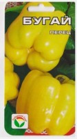 Перец Бугай: Цвет: https://sibsadsemena.ru/index.php/katalog/product/view/24/69522
Новый крупноплодный раннеспелый сорт для теплиц и открытого грунта. Куст крепкий, высотой 50-60 см. Плоды кубовидной формы впечатляют гигантскими размерами массой до 500 г, толстостенные, мягко-желтой окраски с жемчужным отливом, нежно-пряного вкуса. Сорт универсального назначения. Фасовка 10шт