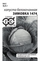 Капуста б/к Зимовка 1474 ч/б: Цвет: https://sibsadsemena.ru/index.php/katalog/product/view/23/91625
Позднеспелый (130-151 день от полных всходов до начала технической спелости) сорт. Розетка средней величины, полураскидистая. Кочан округло-плоский, массой 2,0-3,6 кг, плотный. Вкусовые качества отличные. Сорт морозостоек, транспортабелен. Относительно устойчив к серой плесени и точечному некрозу. Выращивают рассадным способом. Посев на рассаду — в конце марта-начале апреля. Пикировка в фазе семядолей. Высадка в грунт в середине-конце мая по схеме 40х60 см. Фасовка 0,5г