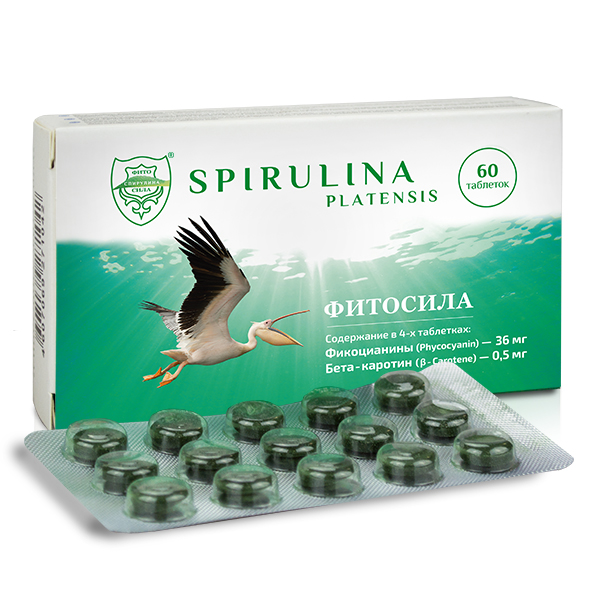 Спирулина - Фитосила ® БАД, № 60 табл. х 0,35 г (блистер): Цвет: https://fitosila.ru/product/spirulina-fitosilar-bad-no-60-tabl-h-035-g-blister
Спирулина является уникальным средством для поддержания иммунной системы и здоровья. Ее состав предоставляет организму человека целый комплекс жизненно важных веществ.
«Спирулина – ФИТОСИЛА» рекомендуется в качестве биологически активной добавки к пище — источника фикоцианинов и бета-каротина.
Спирулина — это сине-зеленая микроводоросль, являющаяся источником растительного белка. Немаловажную роль играет ее белково-энергетическая функция. Высушенная спирулина содержит около 60% (51-71%) белка. Это полноценный белок, содержащий все незаменимые аминокислоты. Спирулина превосходит другие растительные источники белка. Содержит витамины В1, В2, В3, В6, В9, витамин С, витамин D, витамин А и витамин Е. Также спирулина является источником калия, кальция, хрома, меди, железа, магния, фосфора.