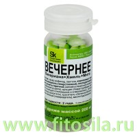 Вечернее Валериана+Хмель+Мята - БАД, № 50 драже х 200 мг: Цвет: https://fitosila.ru/product/vecernee-valerianahmelmata-draze-02-g-no50
Валериана лекарственная
 – оказывает седативное, транквилизирующее действие на центральную нервную систему, регулирует сердечную деятельность, обладает спазмолитическими и желчегонными свойствами, усиливает секрецию железистого аппарата желудочно-кишечного тракта.
Мята
 - применяют при гастрите, атонии кишечника, спазмах желудка и кишечника, энтероколите.
Хмель
 примененяют в качестве успокаивающего, мочегонного, противовоспалительного, спазмолитического и болеутоляющего средства. Применяют их при повышенной нервной и половой возбудимости, бессоннице, неврастении, радикулитах, заболеваниях почек, болезненных менструациях, ночных поллюциях, климаксе. Особенно эффективны «шишки» хмеля при циститах и уретритах.