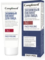 "Compliment" Easy Peel ПРОФ энзимный Пилинг для лица 3в1, 80мл.12 /647537: Цвет: https://www.brigplus.ru/catalog/katalog_po_proizvoditelyam/timex_timeks/compliment_easy_peel_prof_enzimnyy_piling_dlya_litsa_3v1_80ml_12_647537/
Способ применения: нанести тонким слоем на предварительно очищенную сухую кожу, избегая зоны вокруг глаз и губ. Через 10- 15 минут смыть водой. После использования пилинга рекомендуется нанести увлажняющий крем с SPF защитой. Применять пилинг 2-3 раза в неделю. Не рекомендуется держать препарат на коже дольше рекомендованного времени. Меры предосторожности: в течение нескольких часов избегать пребывания на солнце без абсолютного солнечного фильтра на обработанных зонах. Легкое пощипывание является нормальной реакцией на действие кислот. При усилении неприятных ощущений, покраснении кожи- немедленно прекратите использование препарата, смыв его теплой водой.
Энзимный пилинг рекомендуется для ухода за чувствительной, сухой и склонной к расширенным капиллярам кожей в любом возрасте. Инновационная формула эффективно очищает кожу от омертвевших клеток эпидермиса, разглаживает и активизирует микроциркуляцию. Укрепляет стенки капилляров, смягчает и освежает. Снимает раздражение и стимулирует процесс регенерации, придавая упругость и эластичность. Выравнивает тон кожи. Уменьшает количество, ширину и глубину морщин, возвращая коже молодость. Пилинг идеально подготавливает кожу к проникновению в глубокие слои содержащихся в кремах ценных питательных веществ. Формула, обогащенная биоактивными компонентами: Энзим папайи – удаляет омертвевшие клетки эпидермиса, уменьшает морщины и устраняет недостатки кожи. АНА-кислоты – ускоряют отшелушивание рогового слоя и обновление эпидермиса. Кожа становится более гладкой, свежей и нежной. Bio Гиалуроновая кислота – интенсивно увлажняет и разглаживает кожу, стимулирует образование новых клеток, заполняет морщины изнутри. Экстракт гамамелиса – улучшает микроциркуляцию, снимает покраснения, укрепляет стенки капилляров и выравнивает цвет кожи. Миндальное масло и экстракт алоэ-вера – увлажняют, омолаживают, уменьшают морщины, стимулируют регенерацию клеток.