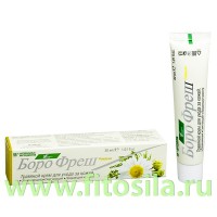 Боро Фреш - Ромашка травяной крем для кожи, 30 г: Цвет: https://fitosila.ru/product/borofres-romaska-travanoj-krem-dla-kozi-25-g
Антисептический крем Борофреш ромашка изготовлен по специальной формуле, защищающей от воспаления в царапинах, ссадинах, мелких порезах и других повреждениях кожи. 
Борофреш не только снимает раздражение и предотвращает воспаление, но также оказывает заживляющее действие. Преимущество крема Борофреш также заключается в том, что он не жирный и не оставляет пятен. 
Борофреш смягчает кожу. Антисептический крем Борофреш ромашка содержит натуральные ингредиенты, в сочетании с другими растительными добавками, одобренными медиками во всем мире. 
Входящие в его состав антисептические травяные ингредиенты такие как: кунжутовое масло, сандал, сарива "швет", вала, яшада бхасма, пчелиный воск, танкан амла, обладают смягчающими свойствами.