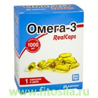 Омега-3 RealCaps - БАД, № 80 капсул х 1,4 г (блистер): Цвет: https://fitosila.ru/product/omega-3-realcaps-bad-no-80-kaps-h-14-g-blister
Одна капсула содержит 1000мг высокоочищенного рыбьего жира из рыб северных морей, стабилизированного смесью натуральных токоферолов.
Применяется в качестве биологически активной добавки к пище - дополнительного источника полиненасыщенных жирных кислот (ПНЖК) Омега-3, в т.ч эйкозапентаеновой и докозагексаеновой кислот.