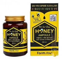 Многофункциональная сыворотка с медом FarmStay All-in-One Honey Ampoule 250 ml: Цвет: https://www.kosmetichca.ru/product/mnogofunktsionalnaya-syvorotka-s-medom-farmstay-all-in-one-honey-ampoule-250-ml/
Суперконцентрированная сыворотка от FarmStay - это настоящая находка для вашей кожи! Она воздействует на кожу одновременно по трем направлениям - максимальное увлажнение, полноценный уход и омолаживающий эффект. Все это благодаря тому, что в ней содержится медовый экстракт, прополис и маточное молочко. Эти натуральные компоненты являются источниками витаминов группы В, которые невероятно полезны для кожи. Они восполняют запасы влаги, сохраняют ее внутри тканей, предотвращают сухость и шелушения на коже. Проникая глубоко сквозь кожные слои, экстракт меда поддерживает развитие клеточного состава, укрепляет сосуды, ускоряет рост клеток, восстанавливает их, за счет чего происходит постепенный процесс омоложения кожи. Также в составе сыворотки содержится аденозин - «компонент молодости», который помогает нормализовать гидробаланс кожи, и ниацинамид - осветляющее вещество. Ниацинамид эффективно борется с пигментами на коже, придает ей ровный тон и сохраняет естественный цвет лица. Морщины разглаживаются, исчезает сухость, а от неприятной вялости и усталости кожи совсем не остается следа. Увлажненная кожа выглядит более ухоженной и приобретает нежное сияние. Внимание! Необходимо следить, чтобы средство не попало в глаза. Если это произошло, промойте глаза проточной водой. В случае возникновения каких-либо аллергических реакций, прекратить использование сыворотки и обратиться к врачу. Объём: 250 мл. Способ применения: Небольшое количество средства нанести на очищенное лицо, распределить по массажным линиям, не растягивая кожу, и избегая области вокруг глаз.