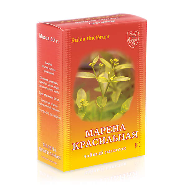 Марена Красильная чайный напиток, 50 г, "ФИТОСИЛА" (коробочка): Цвет: https://fitosila.ru/product/marena-krasilnaa-cajnyj-napitok-50-g-fitosila-korobocka
Марена красильная
 - растение, состав которого богат на микро и макроэлементы, витамины, пектины, органические кислоты, флавоиноиды. Это натуральный продукт, который обладает противовоспалительным и спазмолитическим действием и используется в качестве народного и вспомогательного средства при лечении остеохондроза, грыж, подагры и других проблем с суставами.
Врачи рекомендуют использовать средство в случае, если нужно оказать противовоспалительное, потогонное, обеззараживающие и вяжущее действие. Если у вас есть индивидуальная непереносимость, а также язвенная болезнь на стадии обострения и выраженная почечная недостаточность, использовать препарат не рекомендуется. В данном случае необходимо проконсультироваться со своим лечащим врачом.