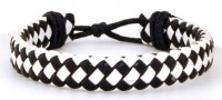 Плетёный кожаный браслет ЧЕРНО БЕЛЫЙ на завязках (ширина 9 мм.): 