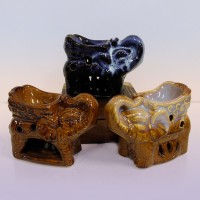 Аромалампа "Слоник с чашей желаний" (Керамика глазурь, сине-коричневый), 8 см.: 