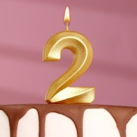 Свеча в торт "Грань", цифра "2", золотой металлик, 6,5 см: 