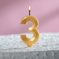 Свеча в торт "Грань", цифра "3", золотой металлик, 6,5 см: 