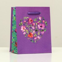 Пакет подарочный "Сердце в цветах", 11,5 х 14,5 х 6,5 см: Есть 5 шт