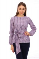 Блуза Верона - КР: Состав:  Рубашечная ткань (50%хлопок, 50% п/Э)
Изысканная, модная женская блузка в расцветке фиолетовая клетка с широкими рукавами и большим бантом, который можно завязывать, как спереди, так и на спине.