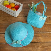 Набор сумочка и шляпка с бантиком р-р 50-52 см, цвет голубой: 