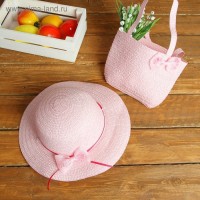 Набор сумочка и шляпка с бантиком р-р 50-52 см, цвет светло-розовый: 
