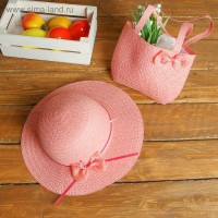 Набор сумочка и шляпка с бантиком р-р 50-52 см, цвет светло розовый: 