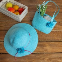 Набор сумочка и шляпка с цветком р-р 50-52 см, цвет голубой: 