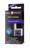 NAIL MEDIC Быстросохнущее глянцевое верхнее покрытие  «TOP COAT GEL EFFECT»: Формула препарата делает ногти блестящими, создает эффект "мокрого" покрытия, является отличным протектором. Наличие в составе полиэстера обеспечивает безупречное сияние. Его можно наносить как на цветное покрытие, так и на натуральную пластину без основы. Средство быстро сохнет и не оставляет неприятного липкого покрытия. Защищает лак от скалывания и придает маникюру глянцевый блеск. Сохраняет нанесенный лак на более продолжительный срок. Можно использовать вместо лака для придания аккуратного вида ногтям. Покрытие очень сильно армирует ногтевую пластину, защищая его от ударов и трещин. Создает на ногтях объем как при использовании лаков-гелей!