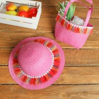 Набор сумочка и шляпка с кисточками р-р 50-52 см, цвет розовый: 