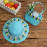 Набор сумочка и шляпка с кисточками р-р 50-52 см, цвет голубой: 