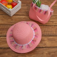 Набор сумочка и шляпка с кисточками р-р 50-52 см, цвет светло розовый: 