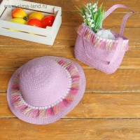 Набор сумочка и шляпка с кисточками р-р 50-52 см, цвет сиреневый: 
