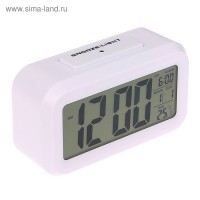 Электронные часы-будильник, подсветка, бат. 3AAA, дата, температура, белый, 4.5х8х14 см: 