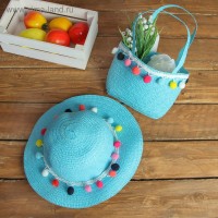 Набор сумочка и шляпка с шариками р-р 50-52 см, цвет голубой: 