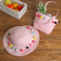 Набор сумочка и шляпка с шариками р-р 50-52 см, цвет светло-розовый: 