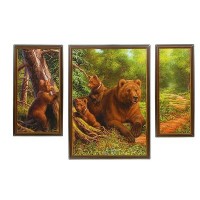 Модульная картина в раме "Медвежья семья", 2 — 20×40, 1 — 30×50, 50×70 см: 