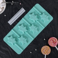 Форма для леденцов и мороженого «Звёзды», 6 ячеек, 9,5×24×1 см, палочки в комплекте, цвета МИКС: 