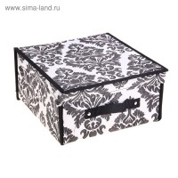 Короб для хранения с крышкой, 30х28х15 см "Вензель", цвет черно-белый: 