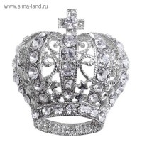 Брошь "Корона" царская, цвет белый в серебре: 