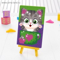 Алмазная мозаика для детей "Котик"+ емкость, стержень с клеевой подушечкой: 