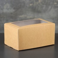 Коробка картонная "моноблок под 2 капкейка с окном крафт-оборот", 16 х 10 х 8 см 5 ШТУК: 