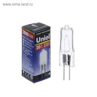 Лампа галогенная Uniel, G4, 20 Вт, 220 В, прозрачная: 