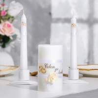 Набор свадебных свечей "Совет да любовь с розой"белый: родительские 1,8х15см; очаг 5х9,5см: 