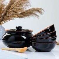 Набор посуды "Вятская керамика" 2,5л + 4х0,5л + ложка, черный: 